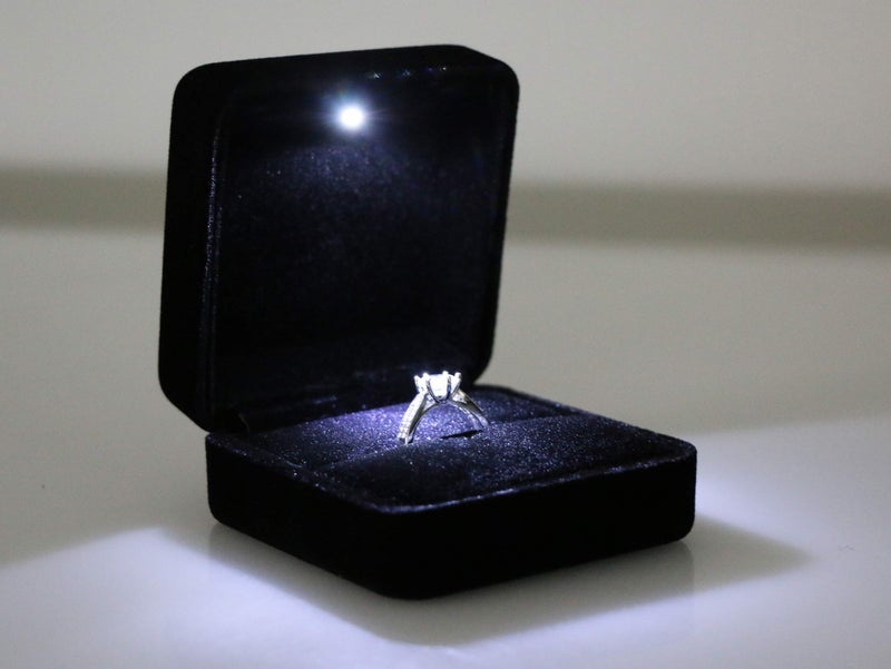 Omeet Big Size Velvet Metal Glossy with LED Jewelry Gift Box for Proposal  Engagement  Wedding - Suitable for a pair of rings - Image 5